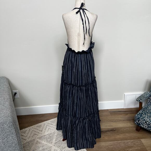 LULUS Women's Vacay Babe Navy Blue Striped Halter Maxi Dress Size M - Picture 5 of 11